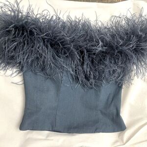 Chic Blue Feathered Women's Blouse